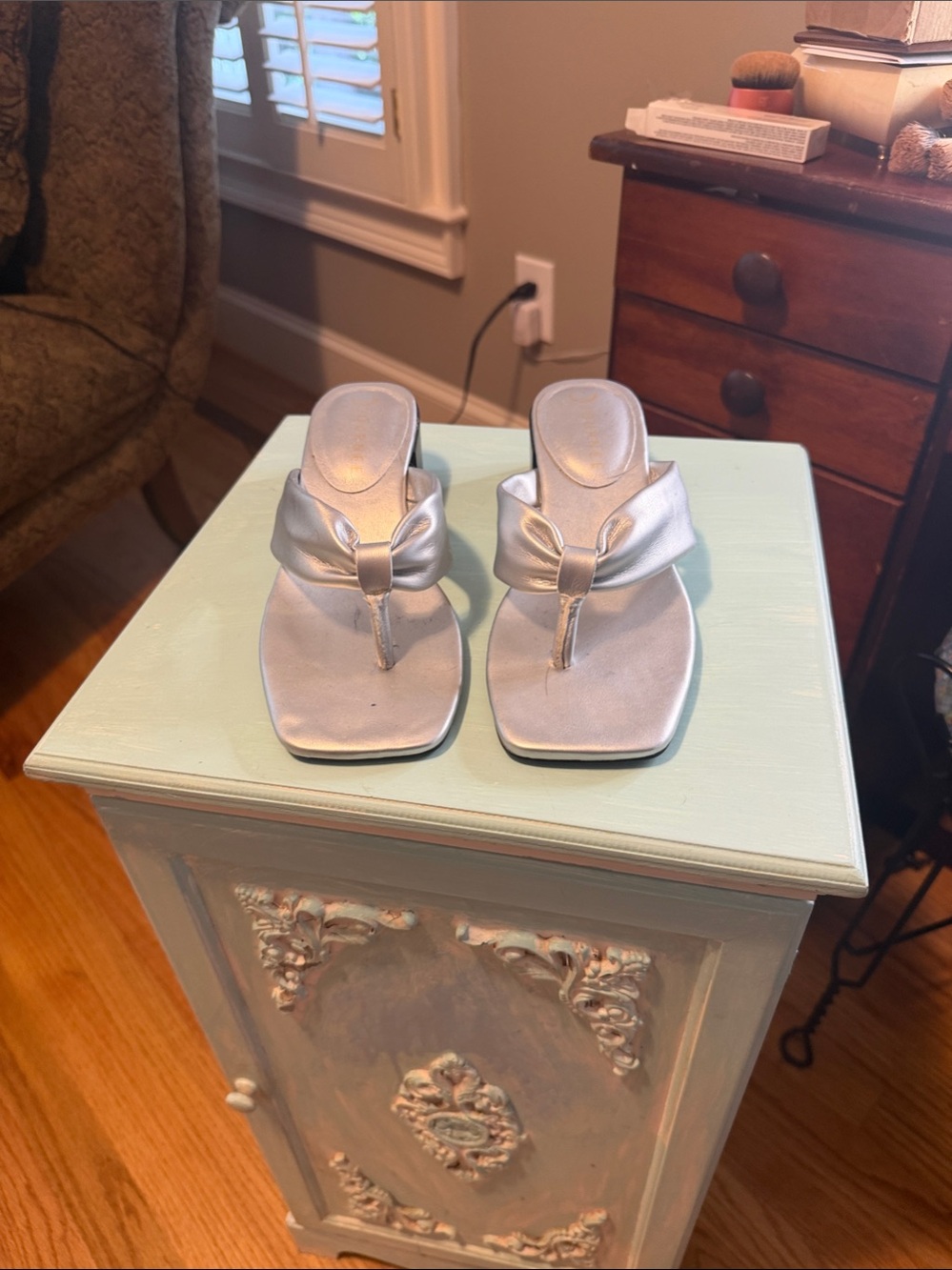 Journee Collection Silver Knot Thong Sandals